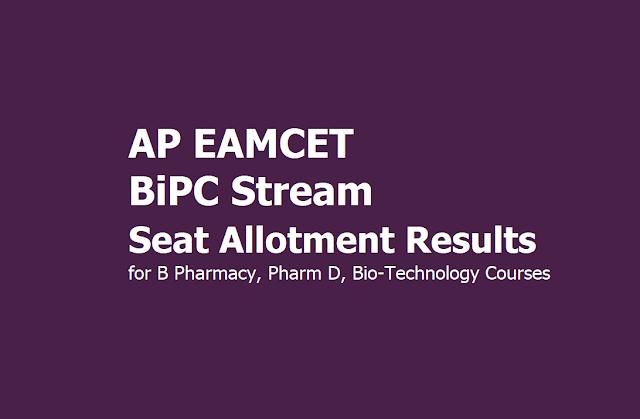AP EAMCET BiPC Stream Seat Allotment Results for B Pharmacy, Pharm D, Bio-Technology Courses AP EAMCET BiPC Stream Seat Allotment Results for B Pharmacy, Pharm D, Bio-Technology Courses
