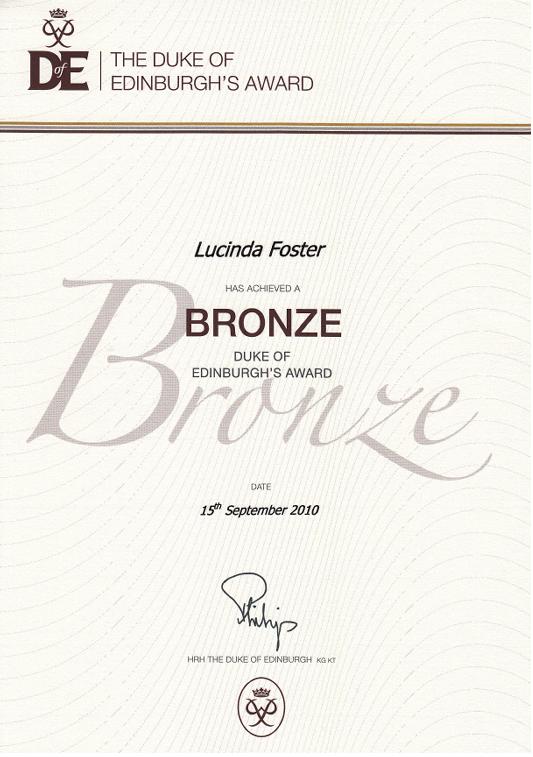 Lucinda Foster Bronze Duke of Edinburgh Award