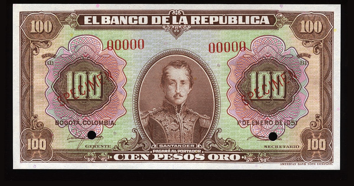 Colombia Banknotes 100 Colombian Pesos Oro Banknote 1951 World colombia-banknotes-100-colombian-pesos-oro-banknote-1951-world