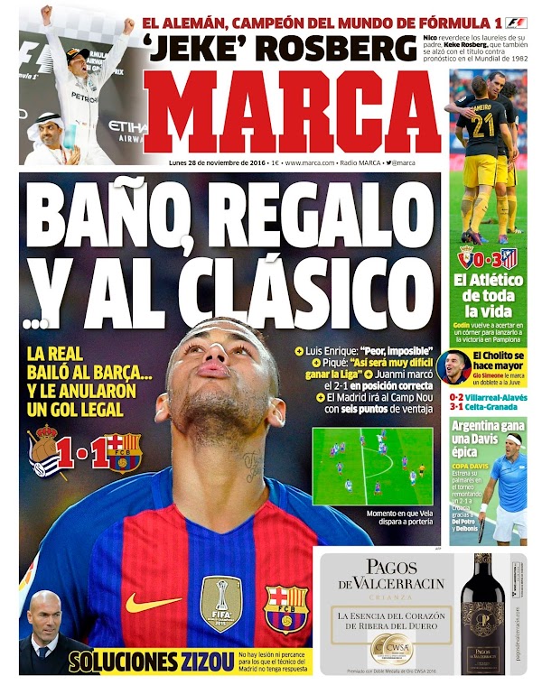FC Barcelona, Marca: "Baño, regalo... y al Clásico"