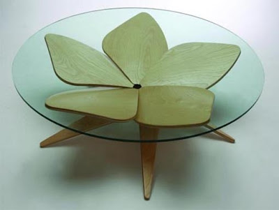 Lotus Table, coffee table, wood and glass, 5 piece, one pattern