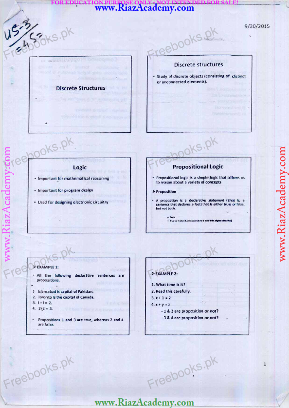 Notes For Discrete Structures US-3 for BSCS Notes For Discrete Structures US-3 for BSCS