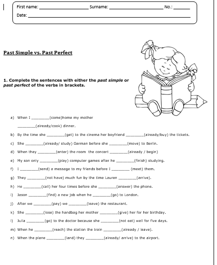 Past Simple Vs. Past Perfect My English Printable Worksheets Past Simple Vs. Past Perfect My English Printable Worksheets