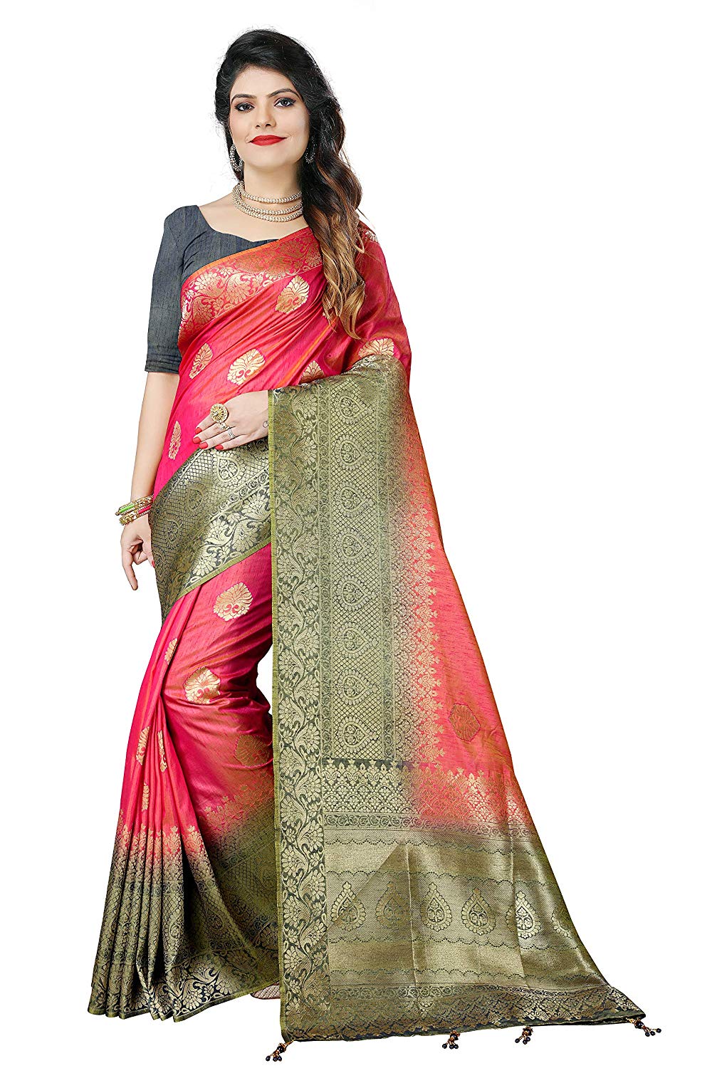 Silky Sarees Women's Banarasi Silk Saree with Heavy Blouse Piece 