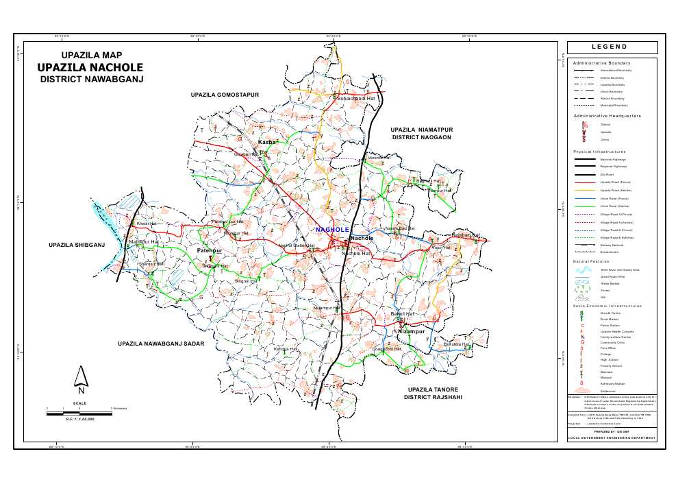 Nachole Upazila Map Nawabganj District Bangladesh