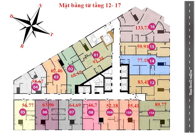 Mặt bằng tầng 12 - 17 - Chung cư Tháp doanh nhân