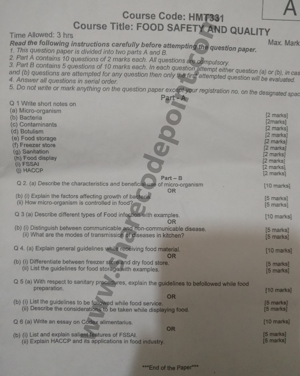 HMT331 Food Safety And Quality End Term Exam HTML 331 Lpu