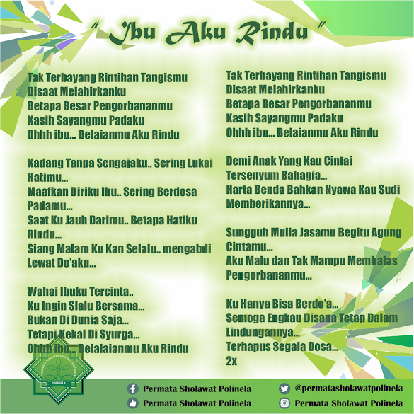 Lirik Lagu Ibu Aku Rindu