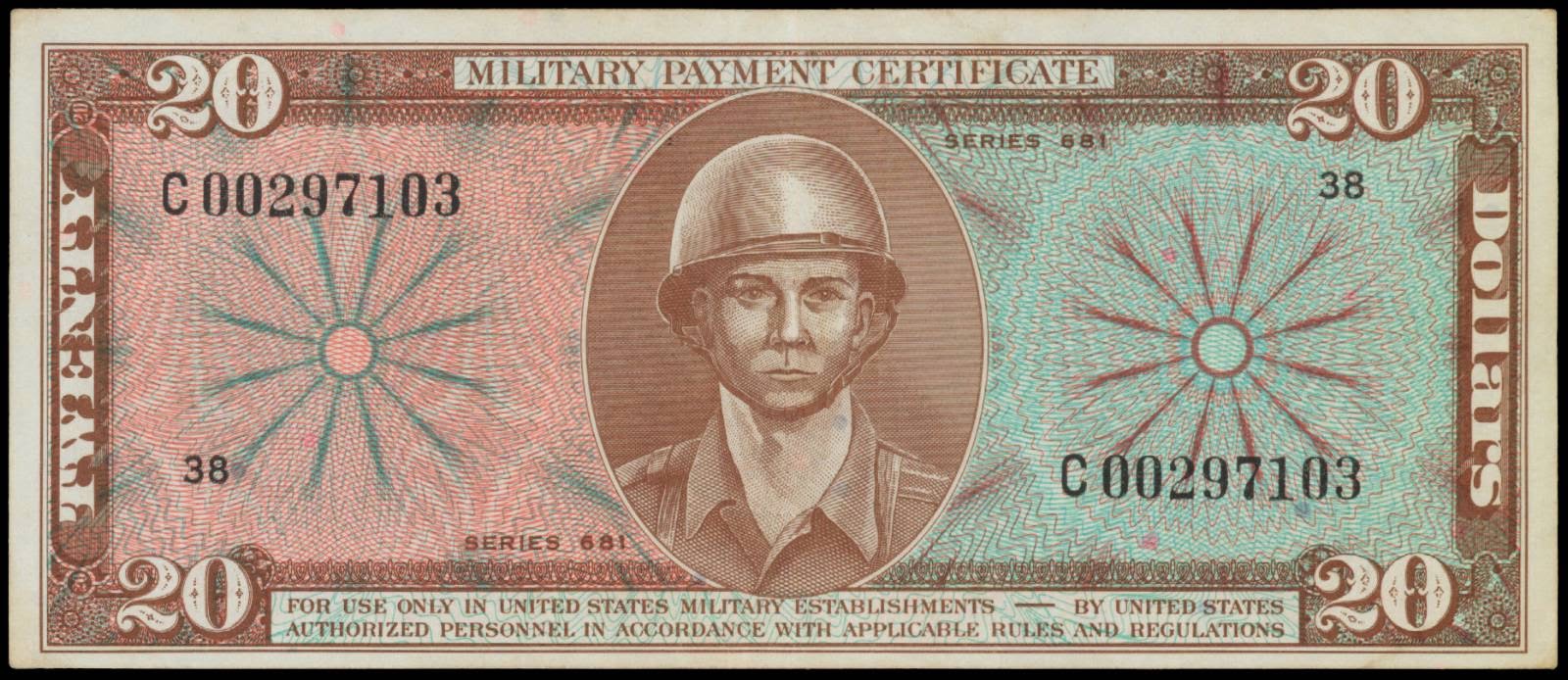 Military Payment Certificate 20 Dollars MPC Series 681