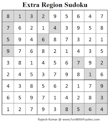 Extra Region Sudoku (Fun With Sudoku #65) Solution