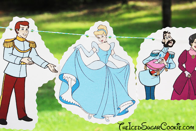 DIY Cinderella Birthday Party Banner Ideas- Disney Characters Prince Charming, Stepmother Lady Tremaine, Drizella, Anastasia, The Grand Duke, Gus, Jaq, Mary, Suzy, Perla, Lucifer Cat