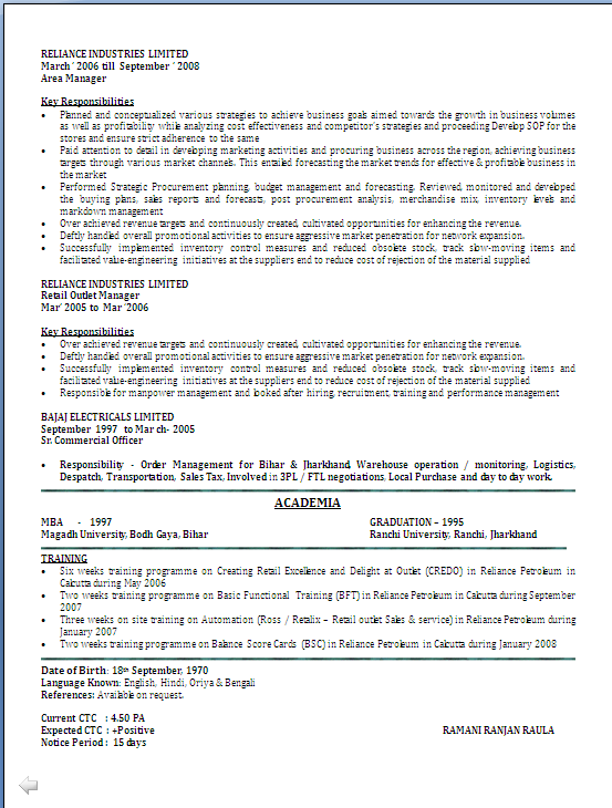 ATRACTIVE RESUME SAMPLE IN WORD DOCUMET: MBA-1997(Finance & HR
