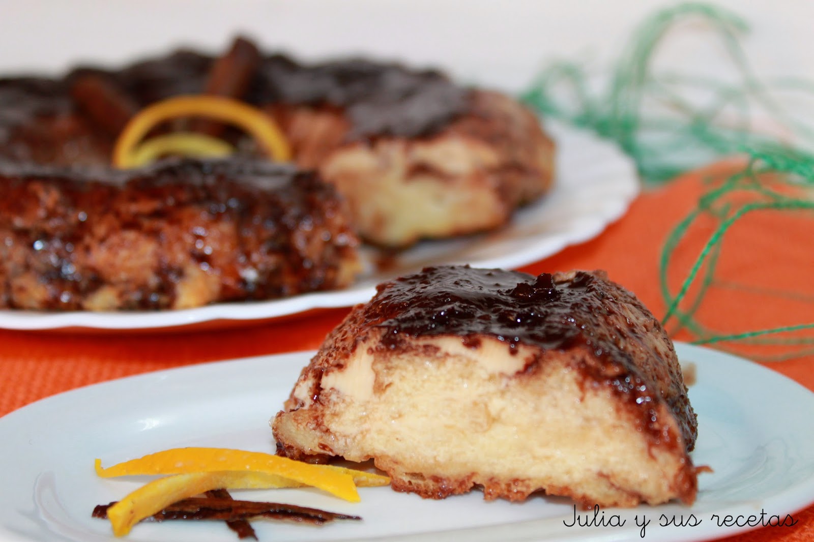 JULIA Y SUS RECETAS Pudin de pan con sirope de chocolate
