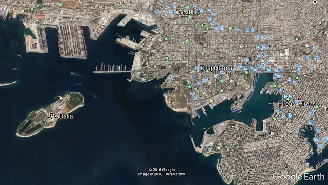 Map Attribute: Port of Piraeus, Greece / (c) 2016 TerraMetrics and Google Earth