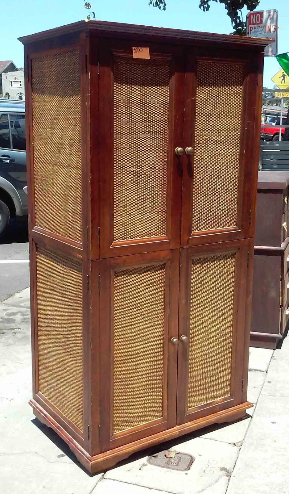 UHURU FURNITURE & COLLECTIBLES SOLD **REDUCED** Modern Asian Armoire with Caning 75