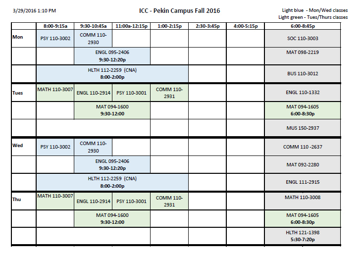 ICC Announces Fall Schedule for Pekin Campus