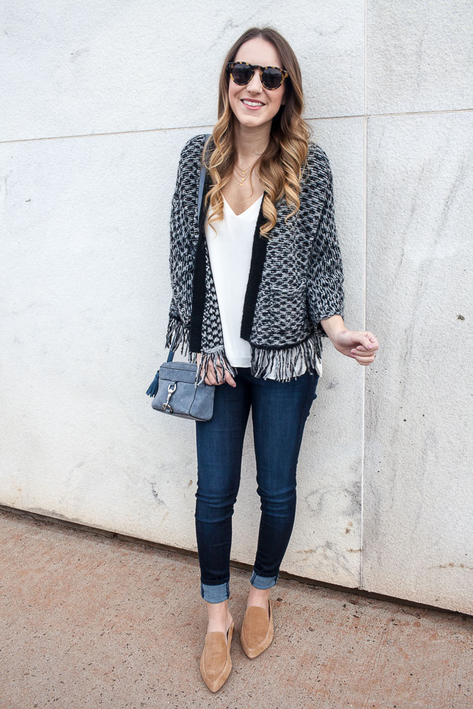 Fringe Cardigan and Dark Wash Denim - Twenties Girl Style