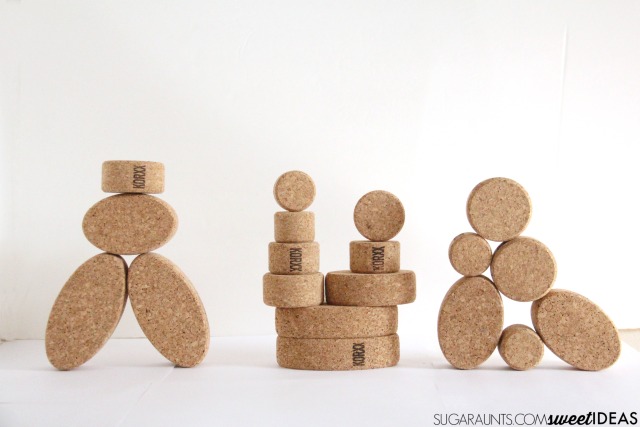 Address visual motor integration in written work by improving visual perception using block copying skills with KORXX cork blocks.