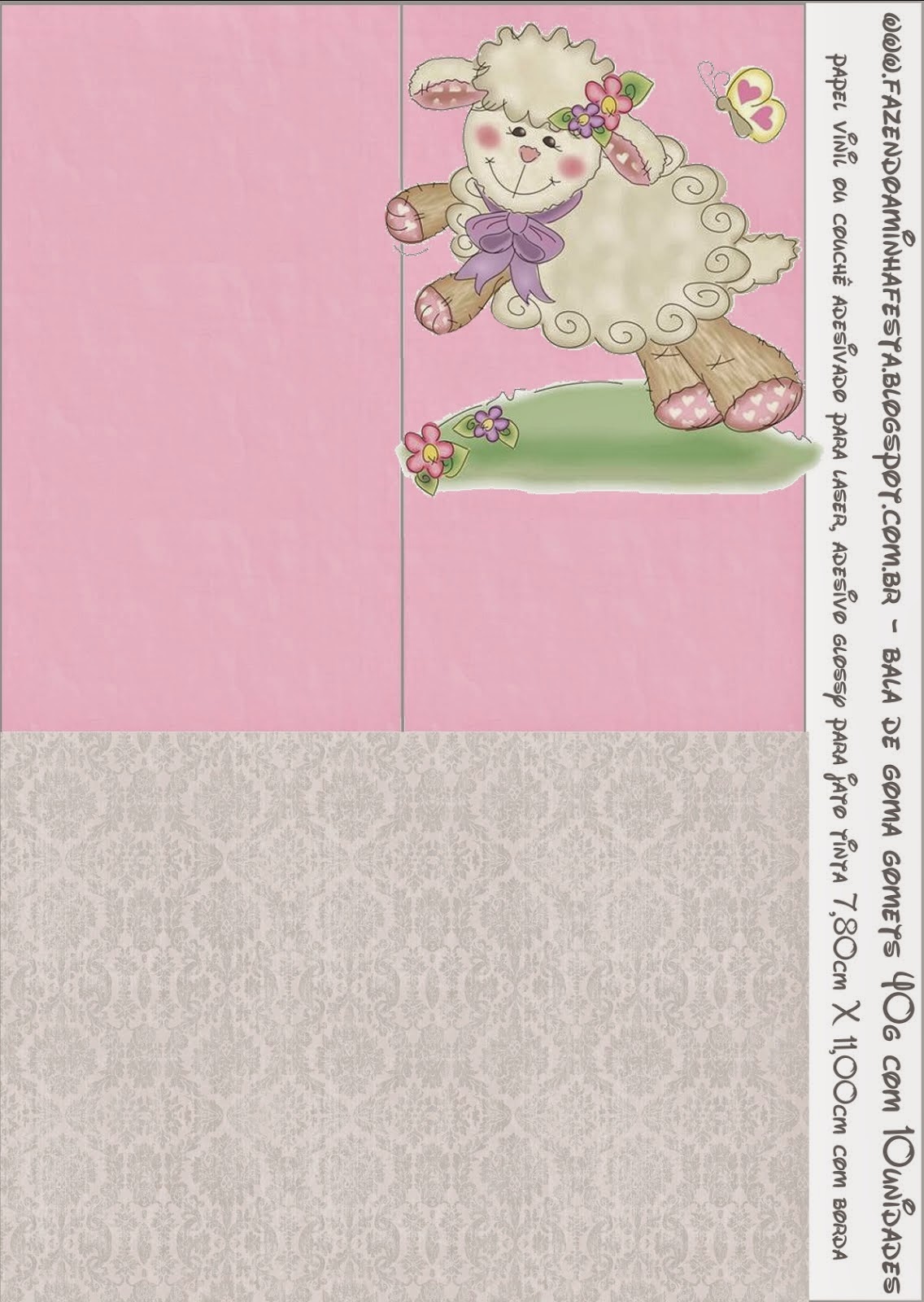 Little Sheep in Pink Free Printable Candy Bar Labels.