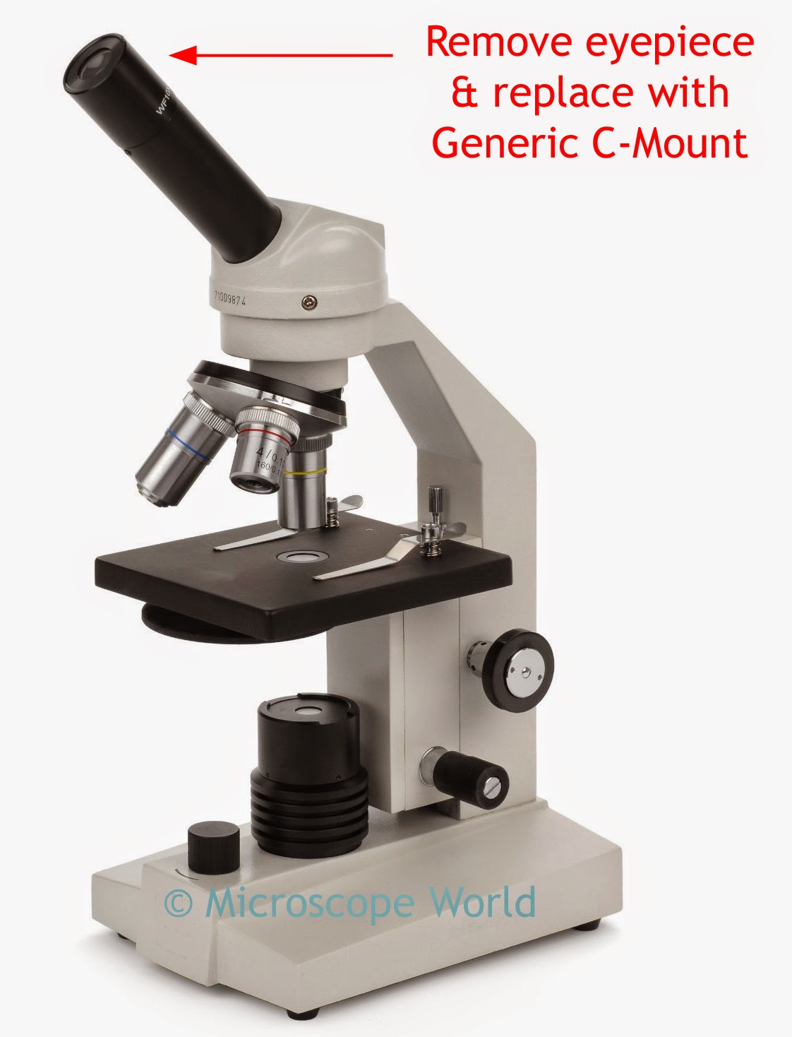 Replacing high school microscope eyepiece with c-mount camera adapter