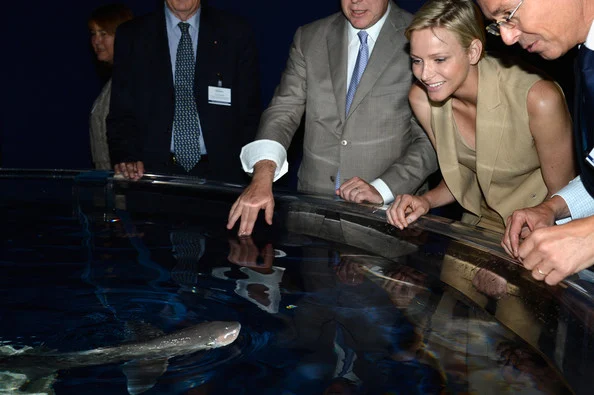 Princess Charlene of Monaco and Prince Albert II of Monaco visited a shark exhibition