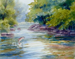 stream trout watercolor painting river paintings oil fine