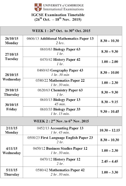 Exam Timetable IGCSE Oct Nov 2015 - Mr Sai Mun's Blog