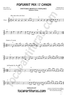 Partitura de Oboe Popurrí Mix 17 Forma Canon Mar Obra de Dios, Canon a 3 voces, Solfeando Do, Re, Mi Sheet Music for Oboe Music Score
