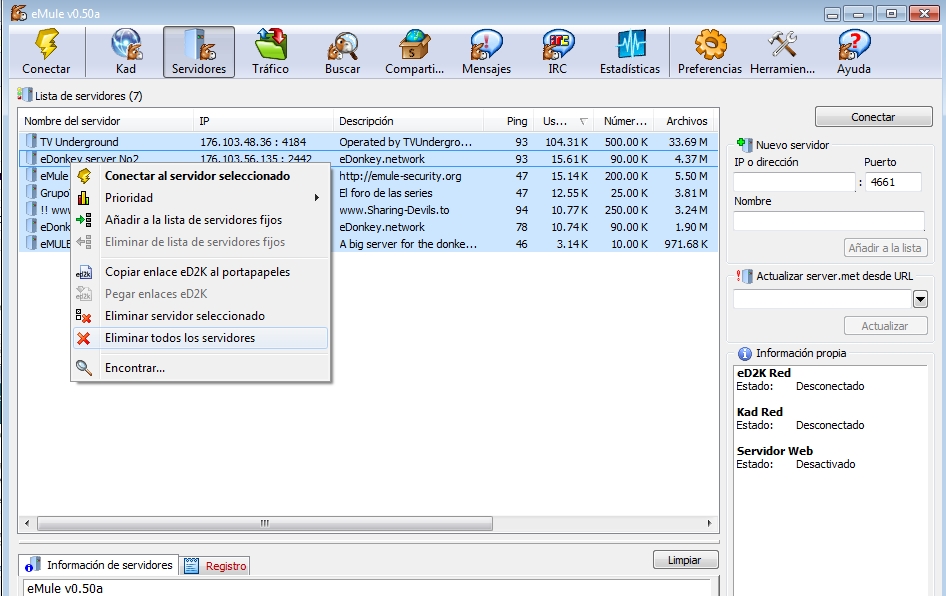 i server per emule v0.50a scarica