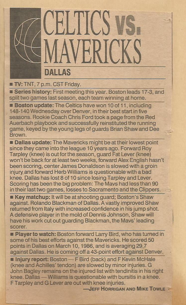 Unfinished Business December 7, 1990 Celtics vs. Mavericks (preview)