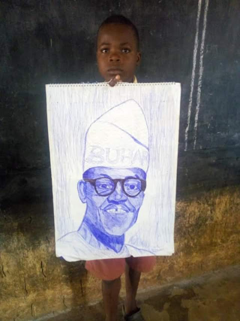  Photos: Primary school pupil hailed on social media for sketching President Buhari, Sanwo-Olu with a pen