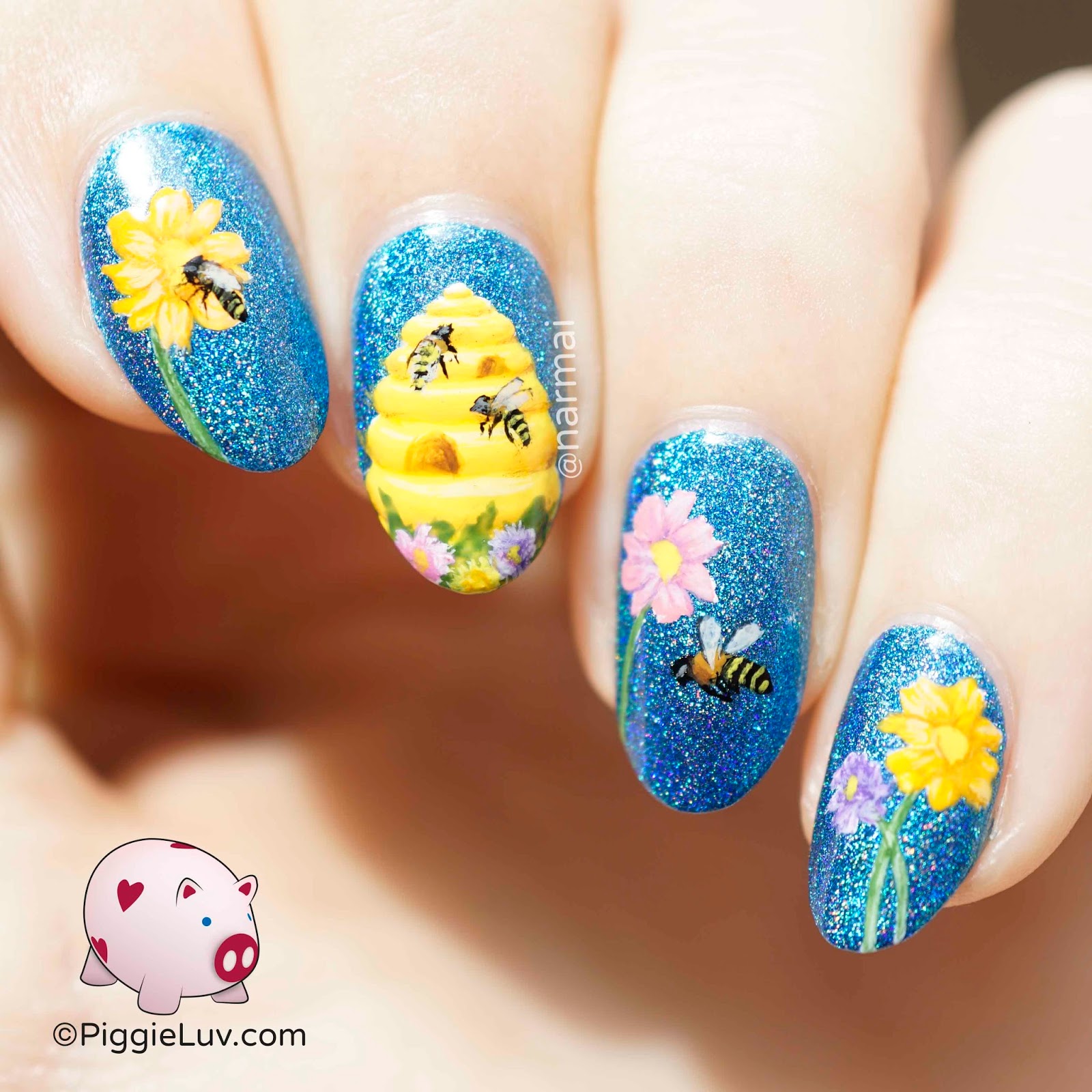 PiggieLuv Spring beehive nail art