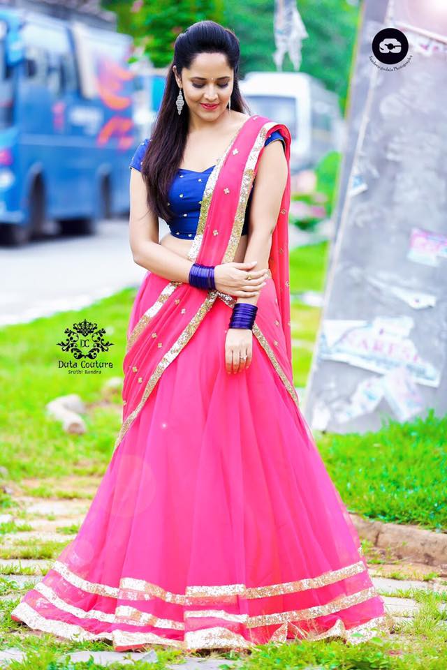 TV Anchor Anasuya Navel Hip In Pink Lehenga Choli - Glamorous Indian Models