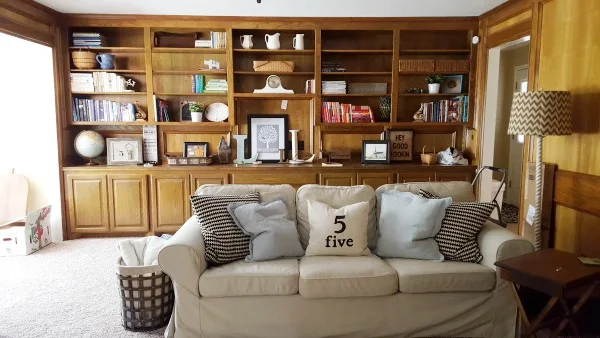 built in bookshelves 80's wood | DIY Beautify