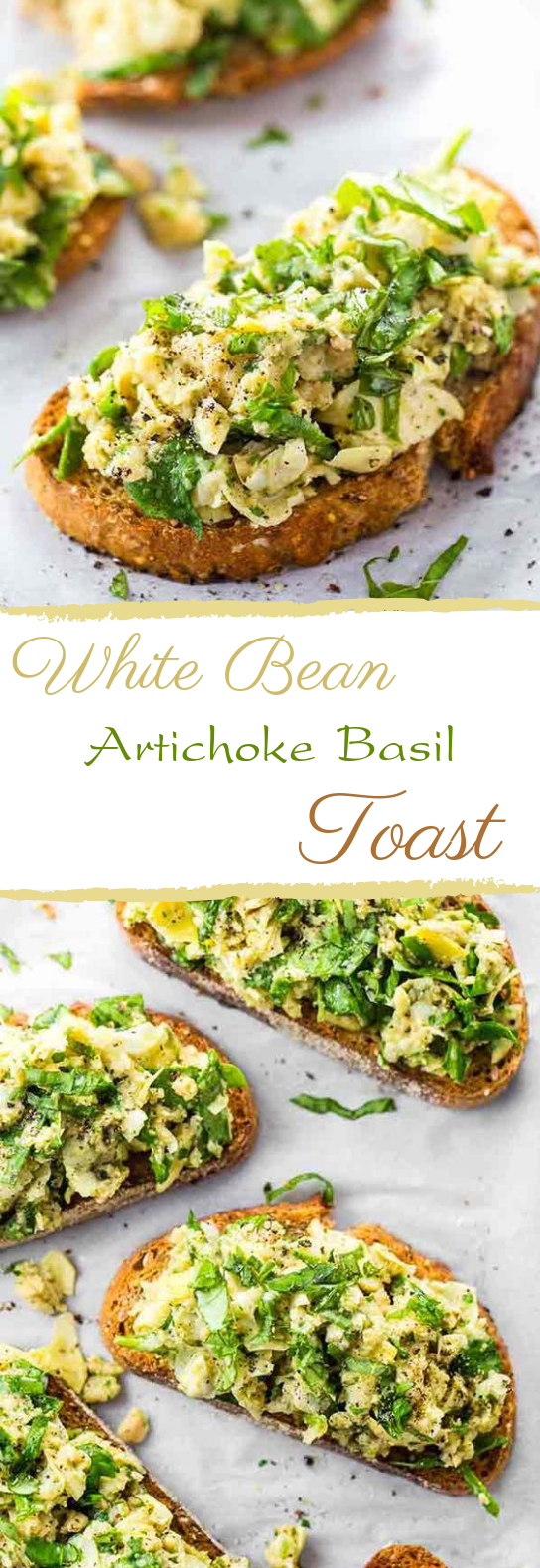 White Bean Artichoke Basil Toasts #breakfast #vegetarian