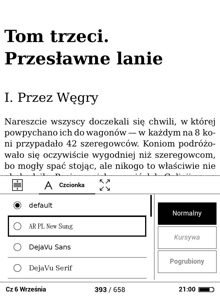 PocketBook Basic Lux 2 – ustawienia kroju czcionki