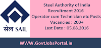 Steel Authority of India Recruitment 2016 for 200+ Various Posts Apply Online Here