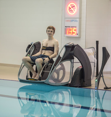 Poolpod with wheelchair and chest strap
