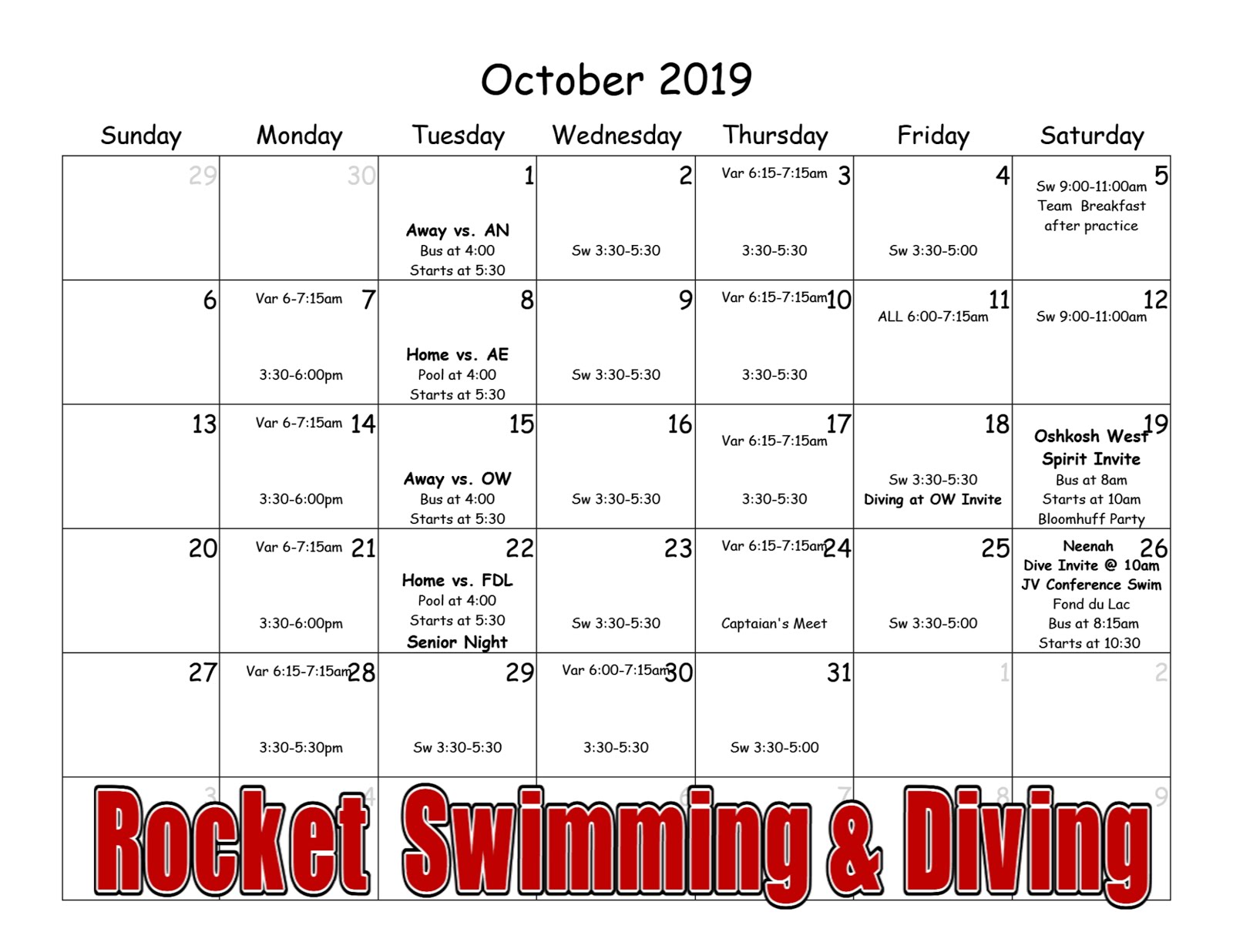 NHS Rocket Swimming and Diving Team 2019 Girls Swimming & Diving