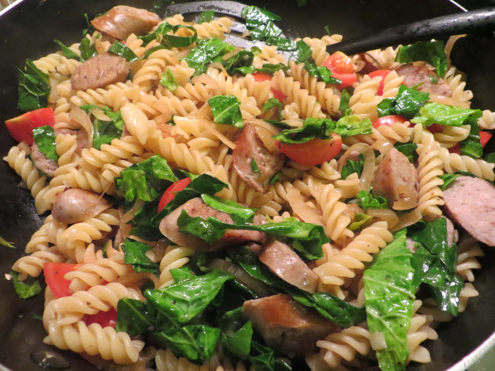 Pasta with sausage and greens