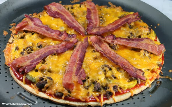 Bacon Cheeseburger Pizza with secret sauce - You have to try this at least once! You'll be hooked!