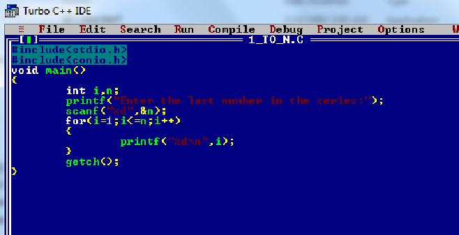C Language: To print series 1 to n using 'for' loop