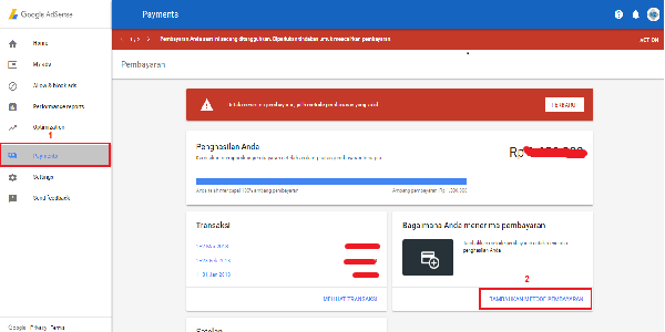 Tambahkan Rekening di Akun Google Adsense