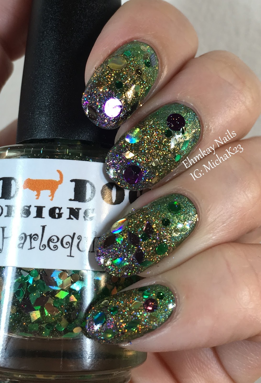 ehmkay nails Mardi Gras Nail Art Glitter Stripes with Indie Polish