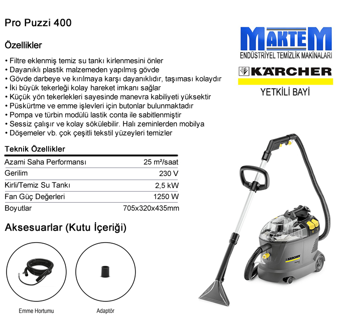 Maktem Temizlik Makinaları Karcher Propuzzi 400 Halı &amp; Koltuk Yıkama