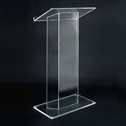podium acrylic ukuran meja dan alas 40 x 50 cm tinggi 110 cm tebal bahan 10 mm