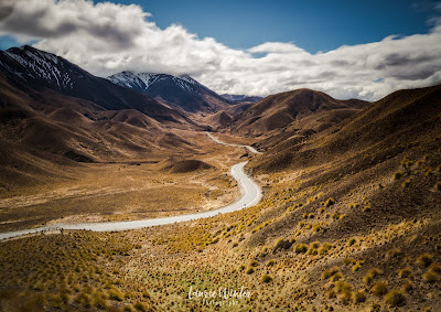 Birds eye view of Lindis Pass Canterbury, High Country, Lindis Pass, New Zealand, NZ, Otago