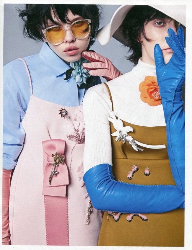 Elle Thailand September 2015, Sveta Golubushkina and More Prada 2015 AW Little Pink Embellished Jersey Gazarre Empire-Waist Dress Editorials