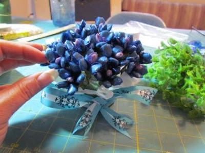 vintage blue floral bouquet made from seeds