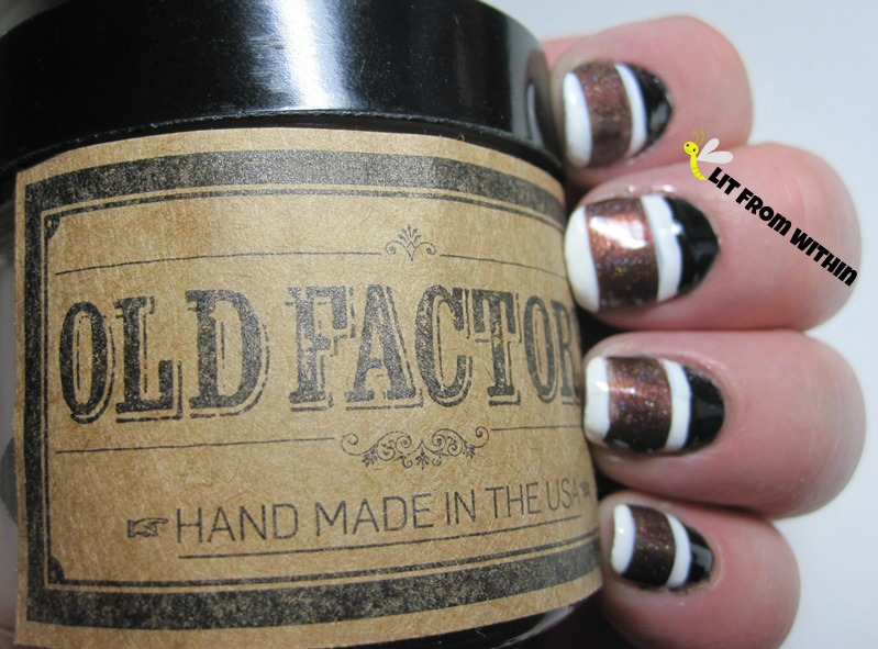 Old Factory nail art with Sally Hansen/Revlon white mix, Milani Black Swift, and Lacquerhead Polish Ashlyn